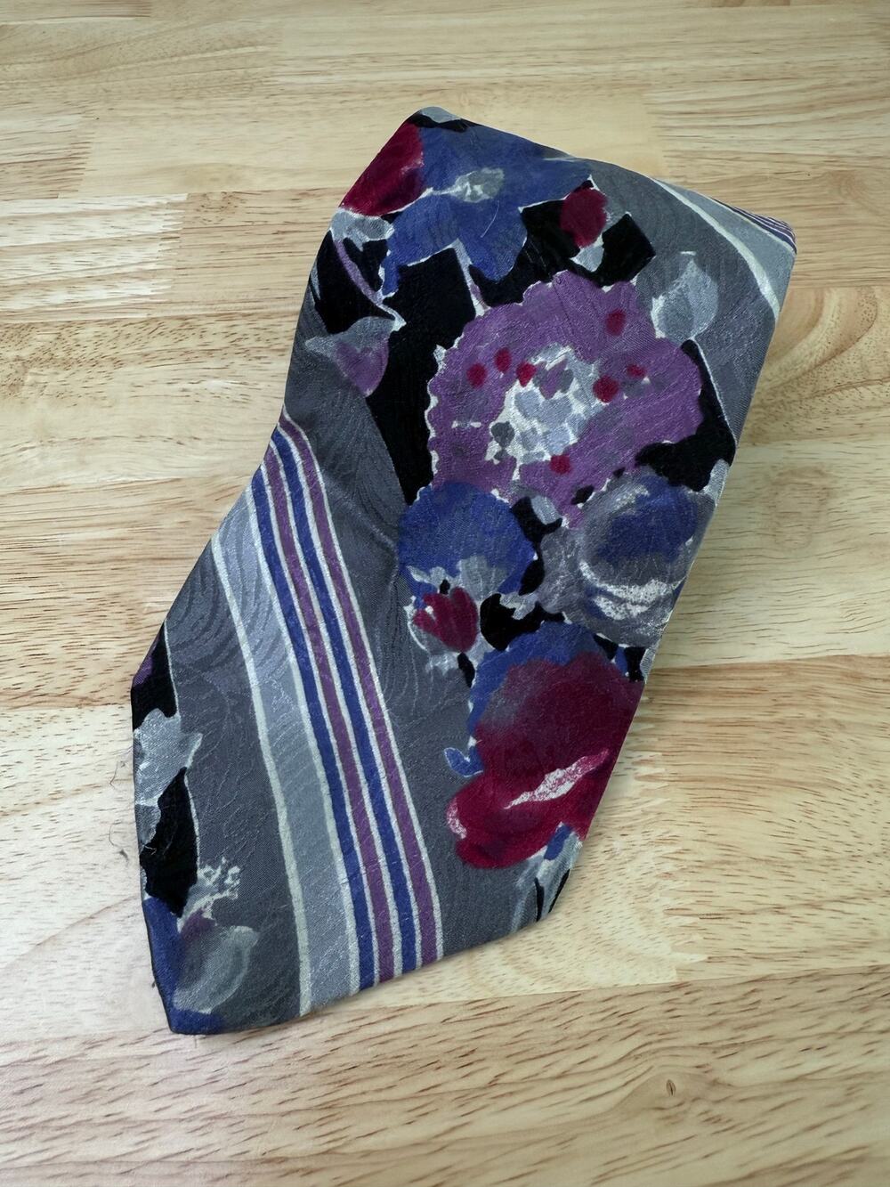 Marc Lewis Italy Men's Silk Neck Tie Purple Pink Silver Floral Abstract JL